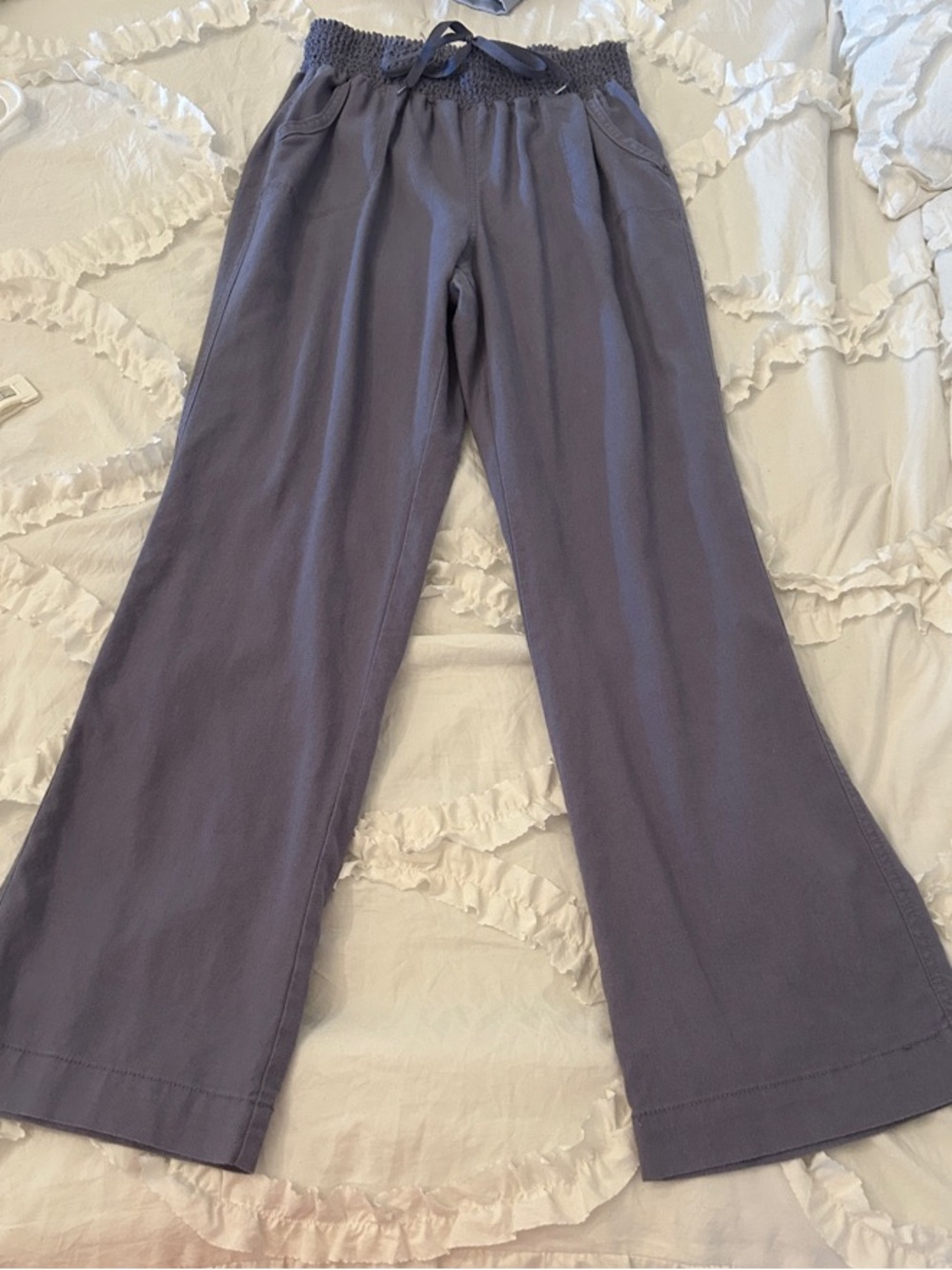 Ci Sono Blue Smocked Waist Wide-Leg Pants